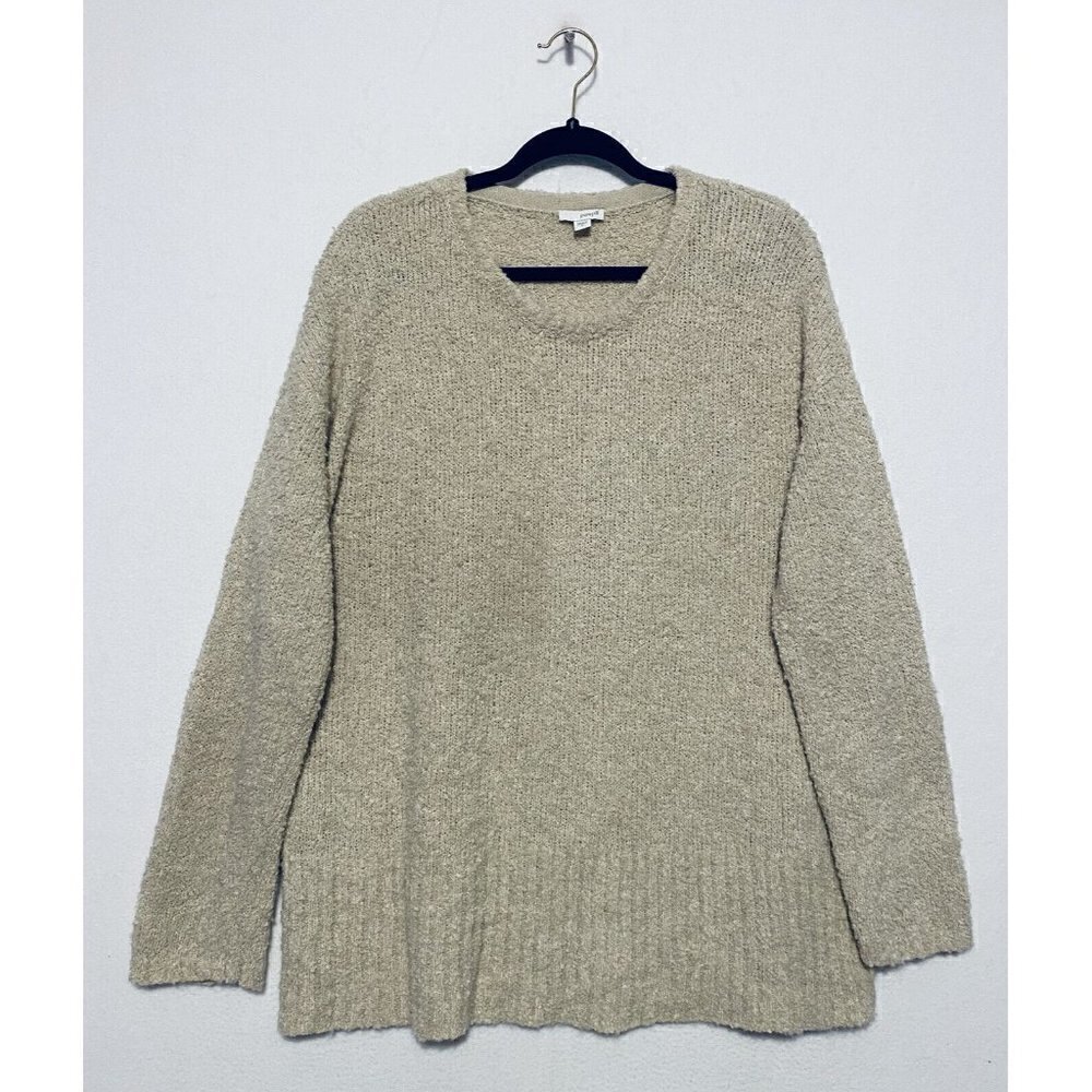 J Jill Sweater Womens Large Beige Oversized Tunic Ribbed Hem Textured Lagenlook